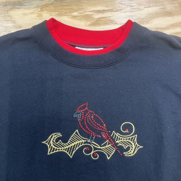 M & C Sportswear Black Bedazzled Embroidered Black Womens Sz 1X Christmas - Picture 3 of 10